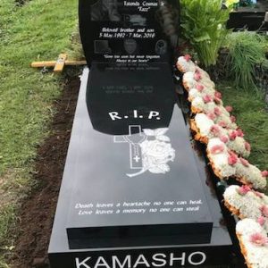 best place to buy a headstone memorial, Unique bespoke granite headstone memorial with laser etching and photos